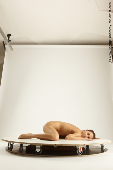 Nude Woman White Laying poses - ALL Slim Laying poses - on stomach long brown Multi angle poses Pinup
