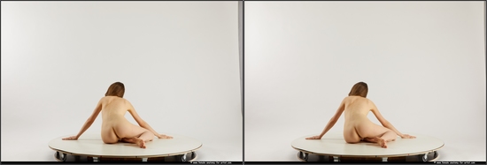 Nude Woman White Kneeling poses - ALL Slim Kneeling poses - on both knees long brown 3D Stereoscopic poses Pinup