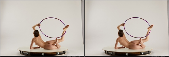 Nude Woman White Laying poses - ALL Underweight Laying poses - on stomach medium brown 3D Stereoscopic poses Pinup