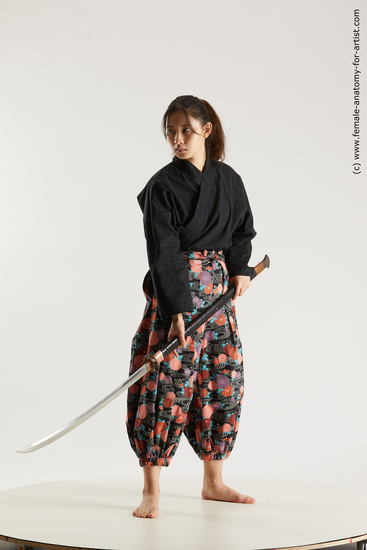 Casual Fighting with sword Woman Asian Standing poses - ALL Slim long black Standing poses - simple Multi angle poses Academic