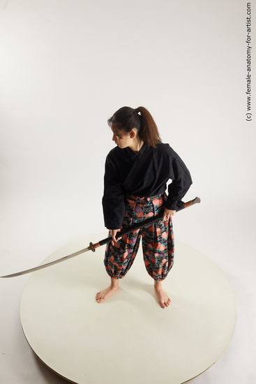 Casual Fighting with sword Woman Asian Standing poses - ALL Slim long black Standing poses - simple Multi angle poses Academic