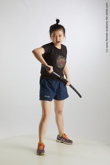 Sportswear Fighting with sword Woman Asian Standing poses - ALL Average medium black Standard Photoshoot Academic