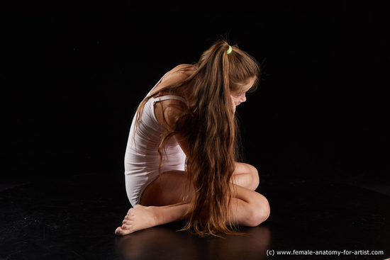 Underwear Woman White Kneeling poses - ALL Slim Kneeling poses - on both knees long brown Standard Photoshoot  Academic