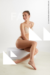 Underwear Woman White Sitting poses - ALL Slim long brown Sitting poses - simple Standard Photoshoot Academic