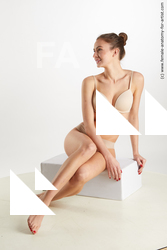 Underwear Woman White Sitting poses - ALL Slim long brown Sitting poses - simple Standard Photoshoot Academic