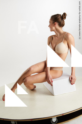 Underwear Woman White Sitting poses - ALL Slim long brown Sitting poses - simple Standard Photoshoot Academic