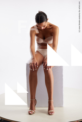 Underwear Woman White Sitting poses - ALL Slim long brown Sitting poses - simple Standard Photoshoot Academic