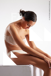 Underwear Woman White Sitting poses - ALL Slim long brown Sitting poses - simple Standard Photoshoot Academic