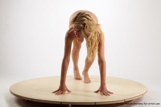 Nude Woman White Kneeling poses - ALL Slim Kneeling poses - on both knees long blond Standard Photoshoot Pinup