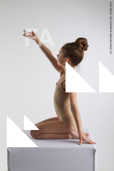 Underwear Woman White Kneeling poses - ALL Slim Kneeling poses - on both knees long brown Standard Photoshoot  Academic