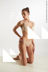 Underwear Woman White Kneeling poses - ALL Slim Kneeling poses - on both knees long brown Standard Photoshoot Academic