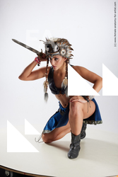 Woman White Kneeling poses - ALL Slim Kneeling poses - on one knee long brown Fighting Standard Photoshoot Academic