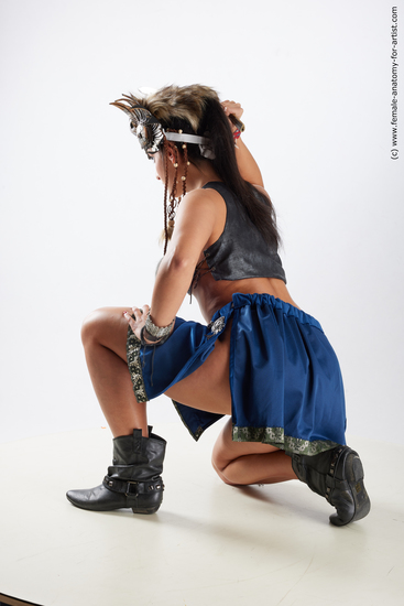 Woman White Kneeling poses - ALL Slim Kneeling poses - on one knee long brown Fighting Standard Photoshoot Academic