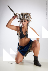 Woman White Kneeling poses - ALL Slim Kneeling poses - on one knee long brown Fighting Standard Photoshoot Academic