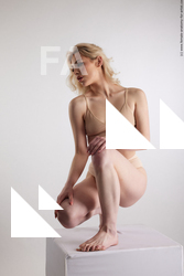 Underwear Woman White Kneeling poses - ALL Slim Kneeling poses - on one knee medium blond Standard Photoshoot Academic