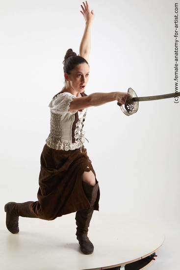 Casual Fighting with sword Woman White Standing poses - ALL Slim long brown Standing poses - simple Standard Photoshoot Academic