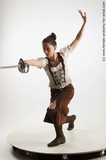 Casual Fighting with sword Woman White Standing poses - ALL Slim long brown Standing poses - simple Standard Photoshoot Academic