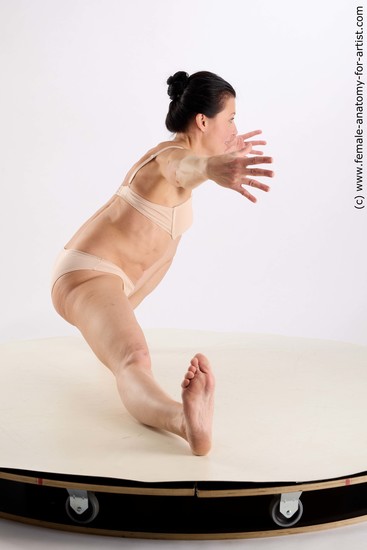 Underwear Woman White Kneeling poses - ALL Athletic Kneeling poses - on both knees long brown Standard Photoshoot Academic