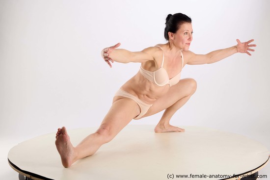 Underwear Woman White Kneeling poses - ALL Athletic Kneeling poses - on both knees long brown Standard Photoshoot Academic