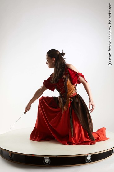 Casual Fighting with sword Woman White Kneeling poses - ALL Slim Kneeling poses - on one knee long brown Standard Photoshoot Academic