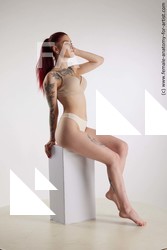 Underwear Woman White Sitting poses - ALL Slim long red Sitting poses - simple Standard Photoshoot Academic