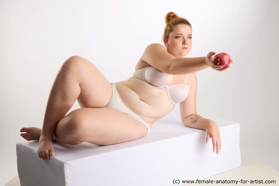 Underwear Woman White Laying poses - ALL Laying poses - on side long blond Standard Photoshoot Chubby Academic