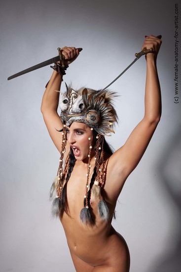 Nude Fighting with knife Woman White Standing poses - ALL Slim long brown Standing poses - simple Standard Photoshoot Pinup