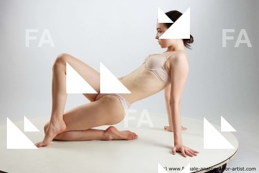 Underwear Woman White Kneeling poses - ALL Slim Kneeling poses - on one knee long brown Standard Photoshoot Academic