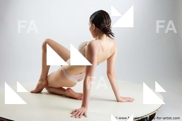 Underwear Woman White Kneeling poses - ALL Slim Kneeling poses - on one knee long brown Standard Photoshoot Academic