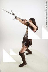 Casual Fighting with sword Woman White Standing poses - ALL Slim long brown Standing poses - simple Standard Photoshoot Academic