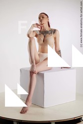 Underwear Woman White Sitting poses - ALL Slim long brown Sitting poses - simple Standard Photoshoot Academic