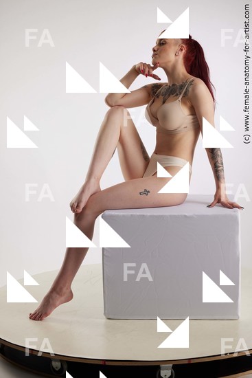 Underwear Woman White Sitting poses - ALL Slim long brown Sitting poses - simple Standard Photoshoot Academic