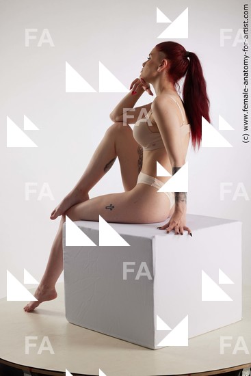 Underwear Woman White Sitting poses - ALL Slim long brown Sitting poses - simple Standard Photoshoot Academic