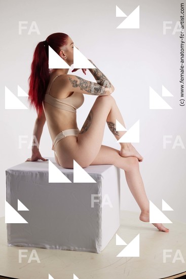 Underwear Woman White Sitting poses - ALL Slim long brown Sitting poses - simple Standard Photoshoot Academic