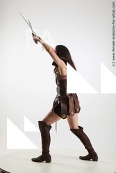 Casual Fighting with sword Woman White Standing poses - ALL Slim long brown Standing poses - simple Standard Photoshoot Academic