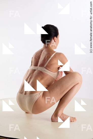 Underwear Woman White Sitting poses - ALL Athletic long brown Sitting poses - on knees Standard Photoshoot Academic