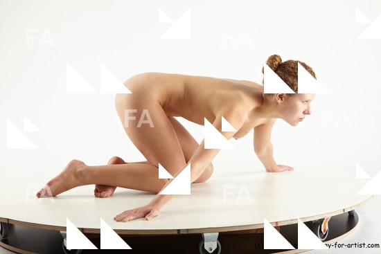 Nude Woman White Kneeling poses - ALL Slim Kneeling poses - on both knees long red Standard Photoshoot Pinup