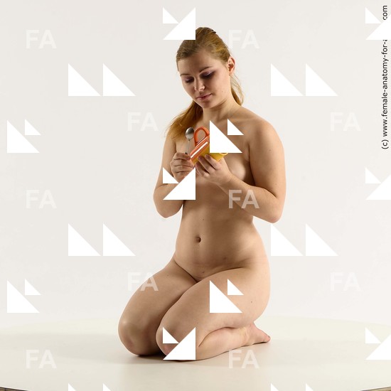 Nude Woman White Kneeling poses - ALL Slim Kneeling poses - on both knees long brown Standard Photoshoot Pinup