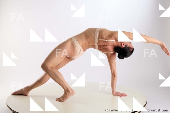 Underwear Woman White Laying poses - ALL Athletic Laying poses - on back long brown Standard Photoshoot Academic