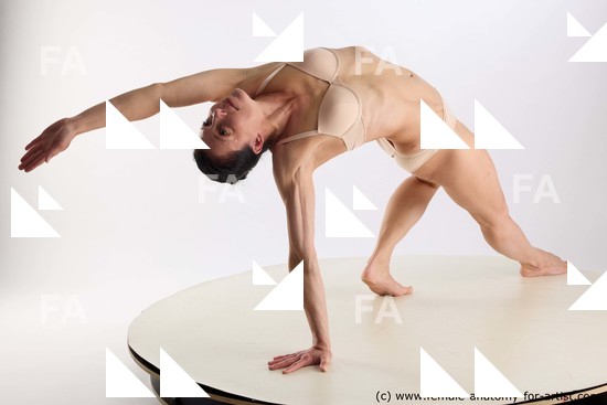 Underwear Woman White Laying poses - ALL Athletic Laying poses - on back long brown Standard Photoshoot Academic