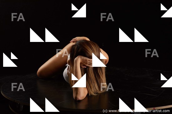 Underwear Woman White Laying poses - ALL Slim Laying poses - on side long brown Standard Photoshoot Academic