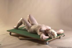 Nude Woman White Laying poses - ALL Average Laying poses - on back short blond Pinup