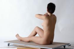 Nude Woman White Sitting poses - ALL Slim short black Sitting poses - simple Pinup