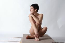 Nude Woman White Sitting poses - ALL Slim short black Sitting poses - simple Pinup