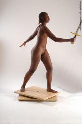 Nude Fighting with sword Woman Black Standing poses - ALL Slim dreadlocks black Standing poses - simple Pinup