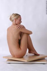 Nude Woman White Sitting poses - ALL Slim long blond Sitting poses - simple Pinup