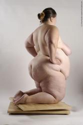 Nude Woman White Kneeling poses - ALL Overweight Kneeling poses - on both knees medium brown Pinup