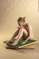 Nude Woman White Sitting poses - ALL Slim long blond Sitting poses - simple Pinup