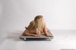 Nude Woman White Laying poses - ALL Slim Laying poses - on stomach long blond Pinup