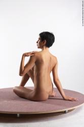 Nude Woman White Sitting poses - ALL Slim short black Sitting poses - simple Pinup